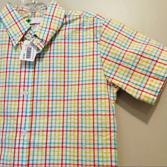 Lilly Pads Yellow Turquoise Blue Coral Red and White Button Down - Picture 2 of 5